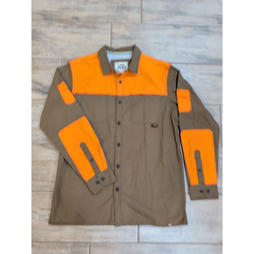 Duxbak Mens Large Upland Hunting Shirt Blaze Orange Brown Long Sleeve Shooting